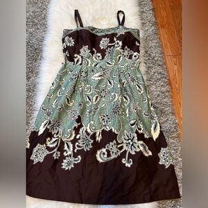 Brown & Green Floral Print Dress